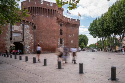 Pedestrians walking in a pedestrian zone