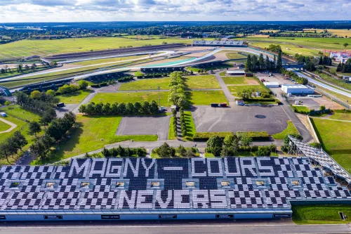 Grandstands, car park and paddock