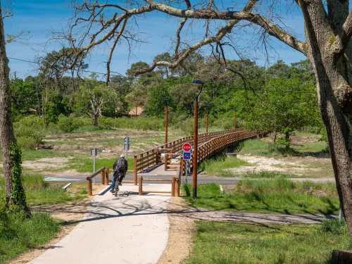 Pedestrian and cycle paths protected by wooden barriers